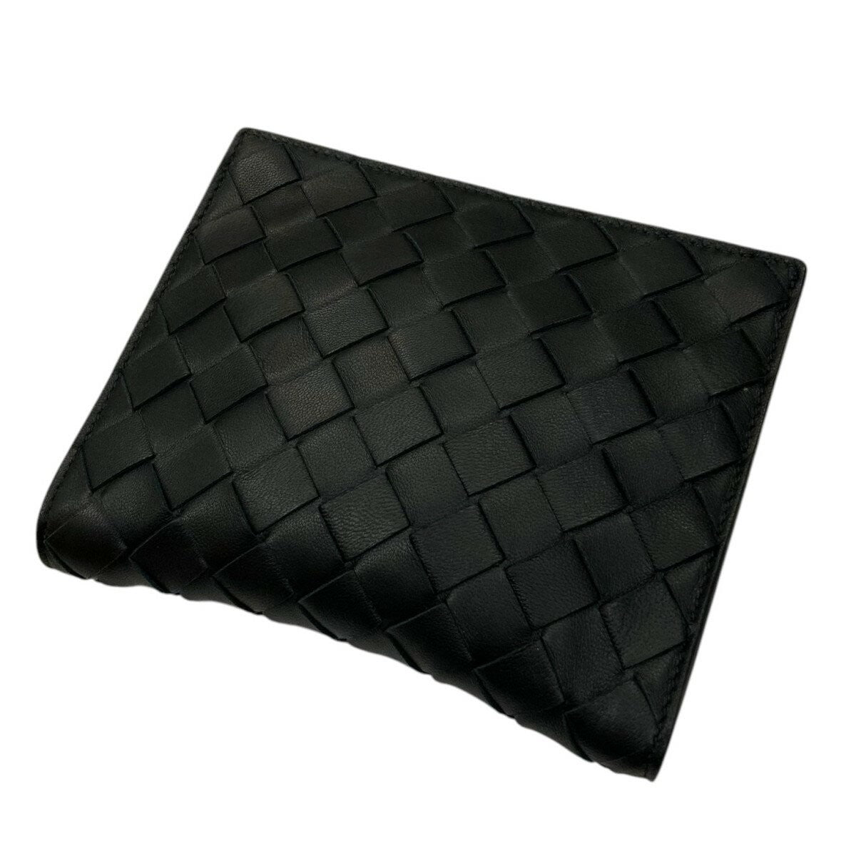 BOTTEGA VENETA Folding Bag Hand Pouch Intrecciato Leather Beige Black Authentic