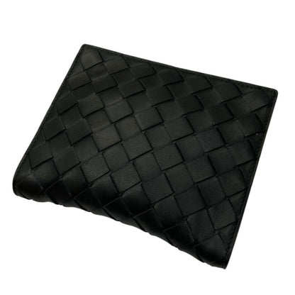 BOTTEGA VENETA Folding Bag Hand Pouch Intrecciato Leather Beige Black Authentic