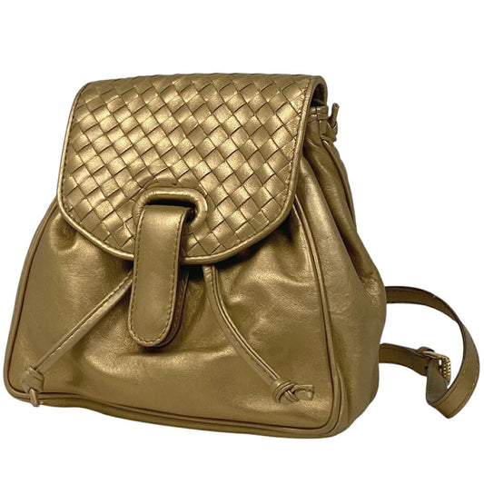 BOTTEGA VENETA Backpack Intrecciato Leather Gold Authentic