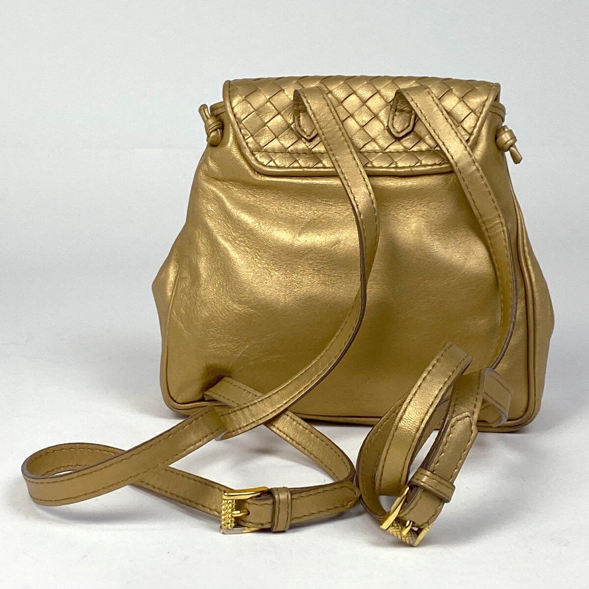 BOTTEGA VENETA Backpack Intrecciato Leather Gold Authentic