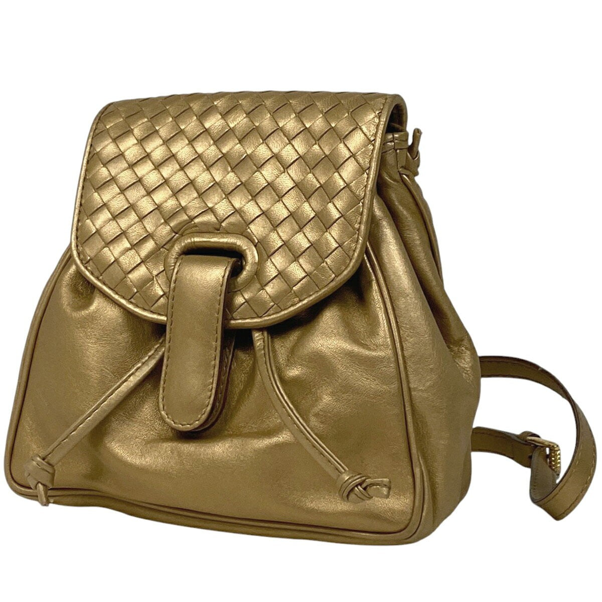 BOTTEGA VENETA Backpack Intrecciato Leather Gold Authentic