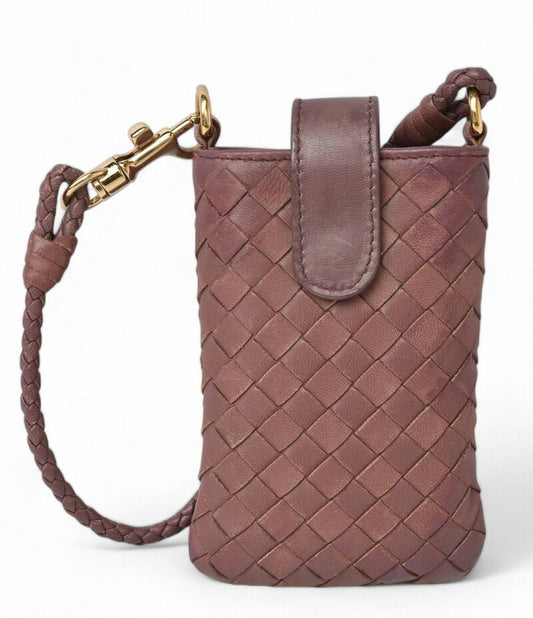 BOTTEGA VENETA Smartphone Shoulder Mini Pouch Intrecciato Purple Authentic
