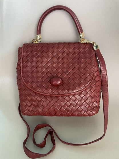BOTTEGA VENETA Shoulder Bag Purse Intrecciato Leather Red Authentic