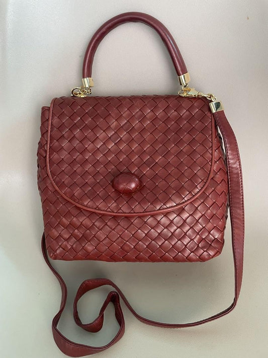 BOTTEGA VENETA Shoulder Bag Purse Intrecciato Leather Red Authentic