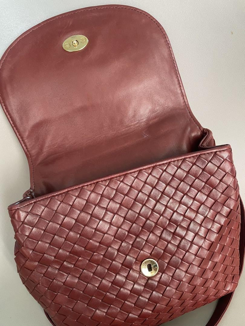 BOTTEGA VENETA Shoulder Bag Purse Intrecciato Leather Red Authentic