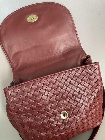 BOTTEGA VENETA Shoulder Bag Purse Intrecciato Leather Red Authentic