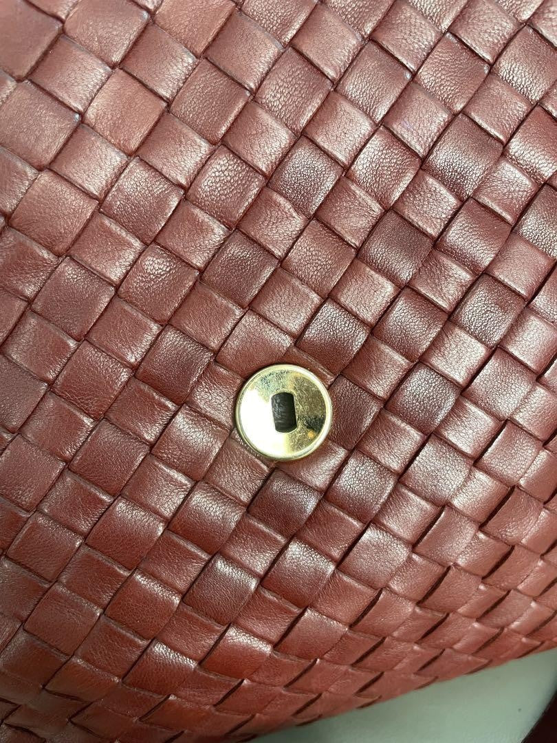 BOTTEGA VENETA Shoulder Bag Purse Intrecciato Leather Red Authentic