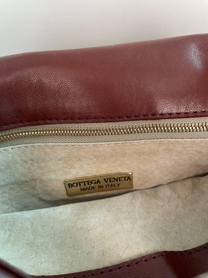 BOTTEGA VENETA Shoulder Bag Purse Intrecciato Leather Red Authentic