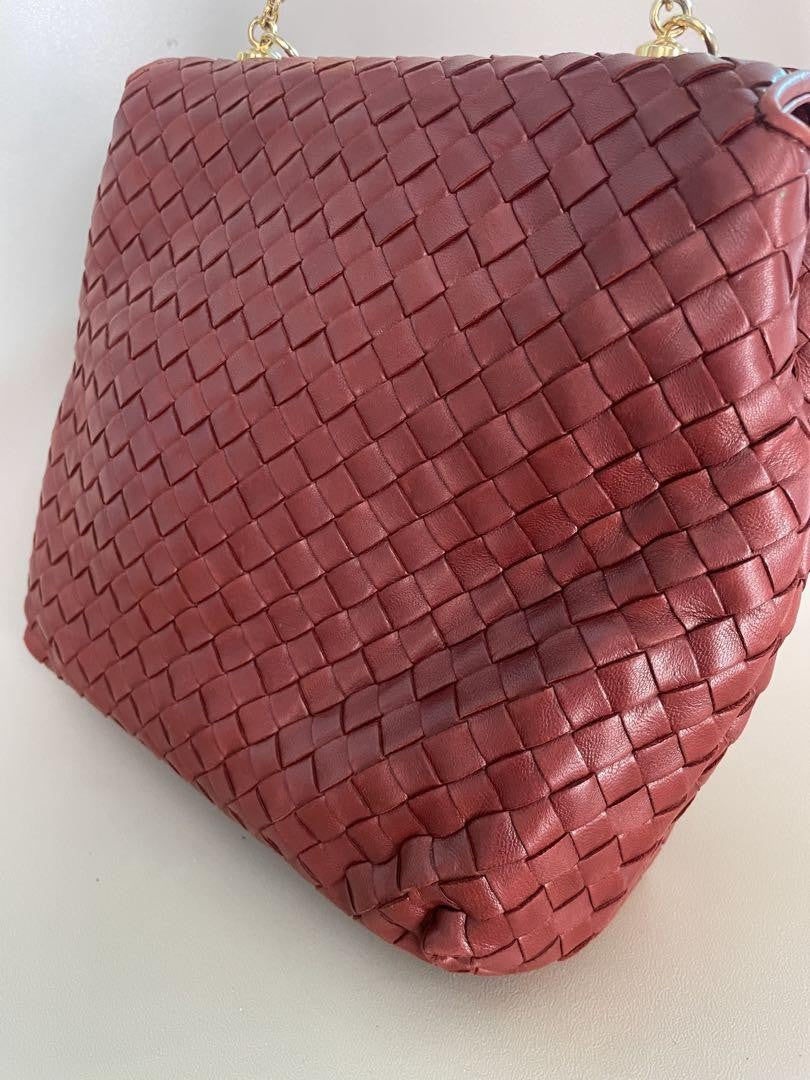 BOTTEGA VENETA Shoulder Bag Purse Intrecciato Leather Red Authentic