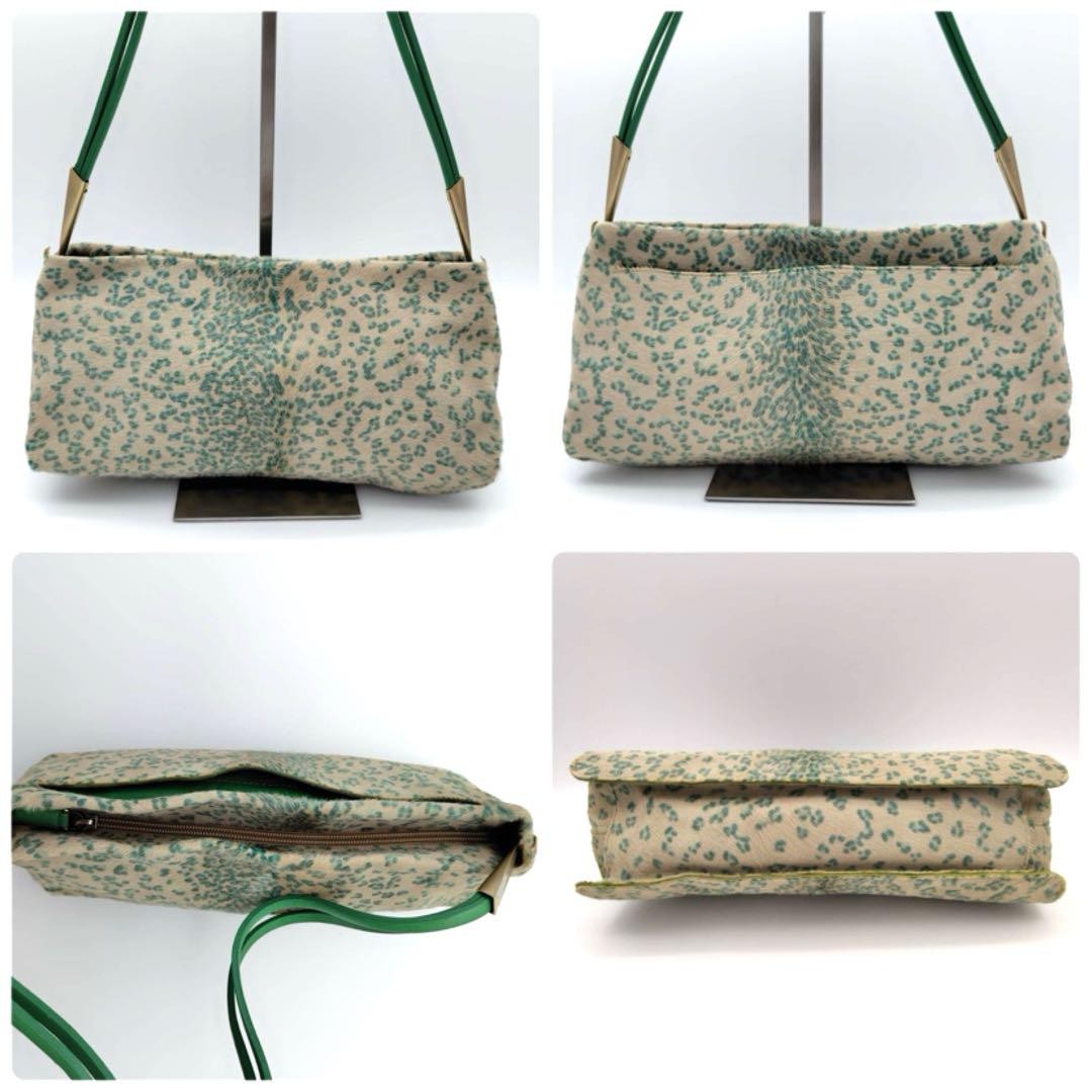 BOTTEGA VENETA Shoulder Bag Purse Leather Green Beige Authentic