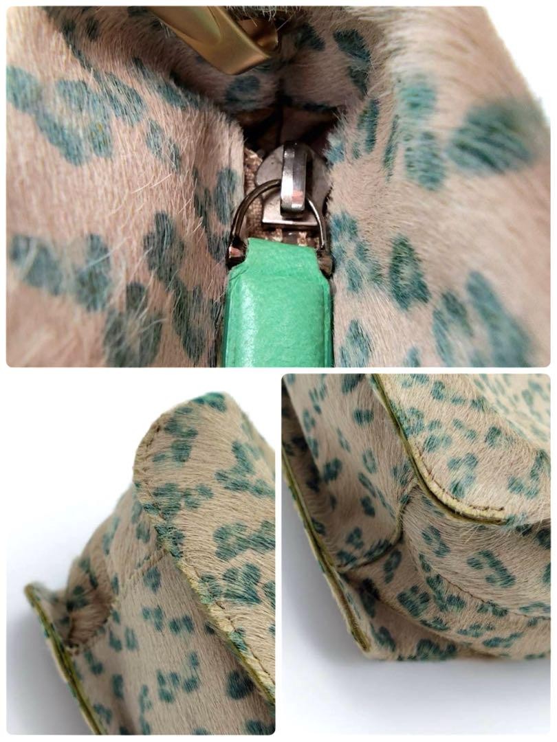 BOTTEGA VENETA Shoulder Bag Purse Leather Green Beige Authentic