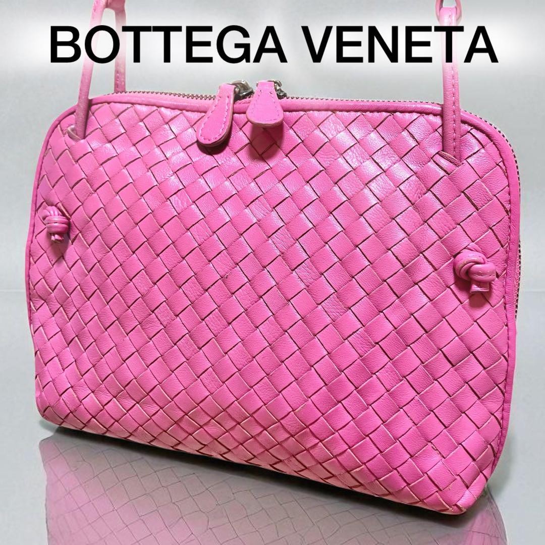 BOTTEGA VENETA Shoulder Bag Purse Intrecciato Leather Pink Authentic