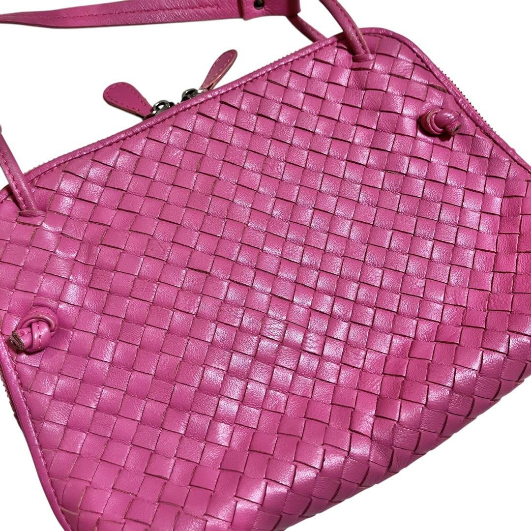 BOTTEGA VENETA Shoulder Bag Purse Intrecciato Leather Pink Authentic