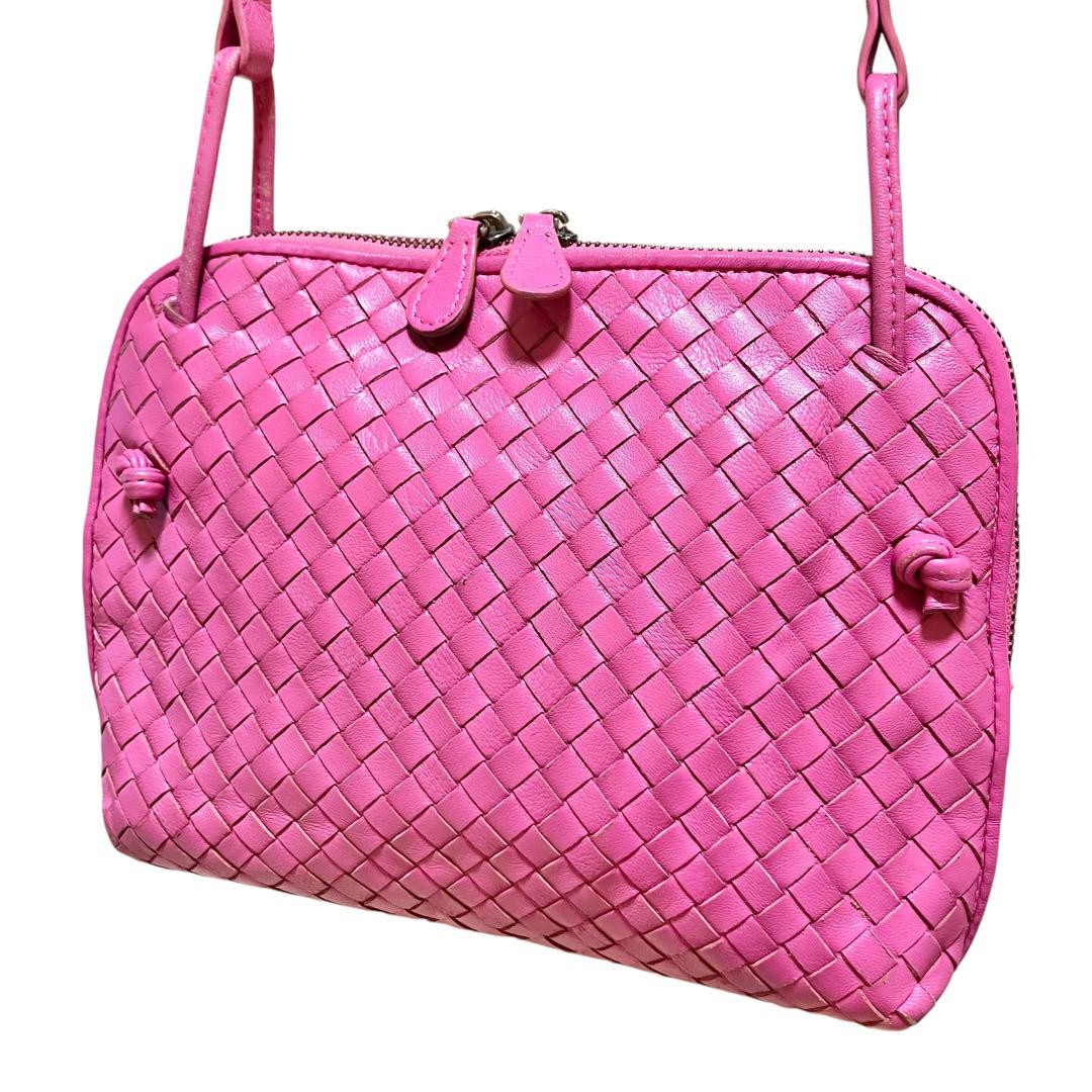 BOTTEGA VENETA Shoulder Bag Purse Intrecciato Leather Pink Authentic