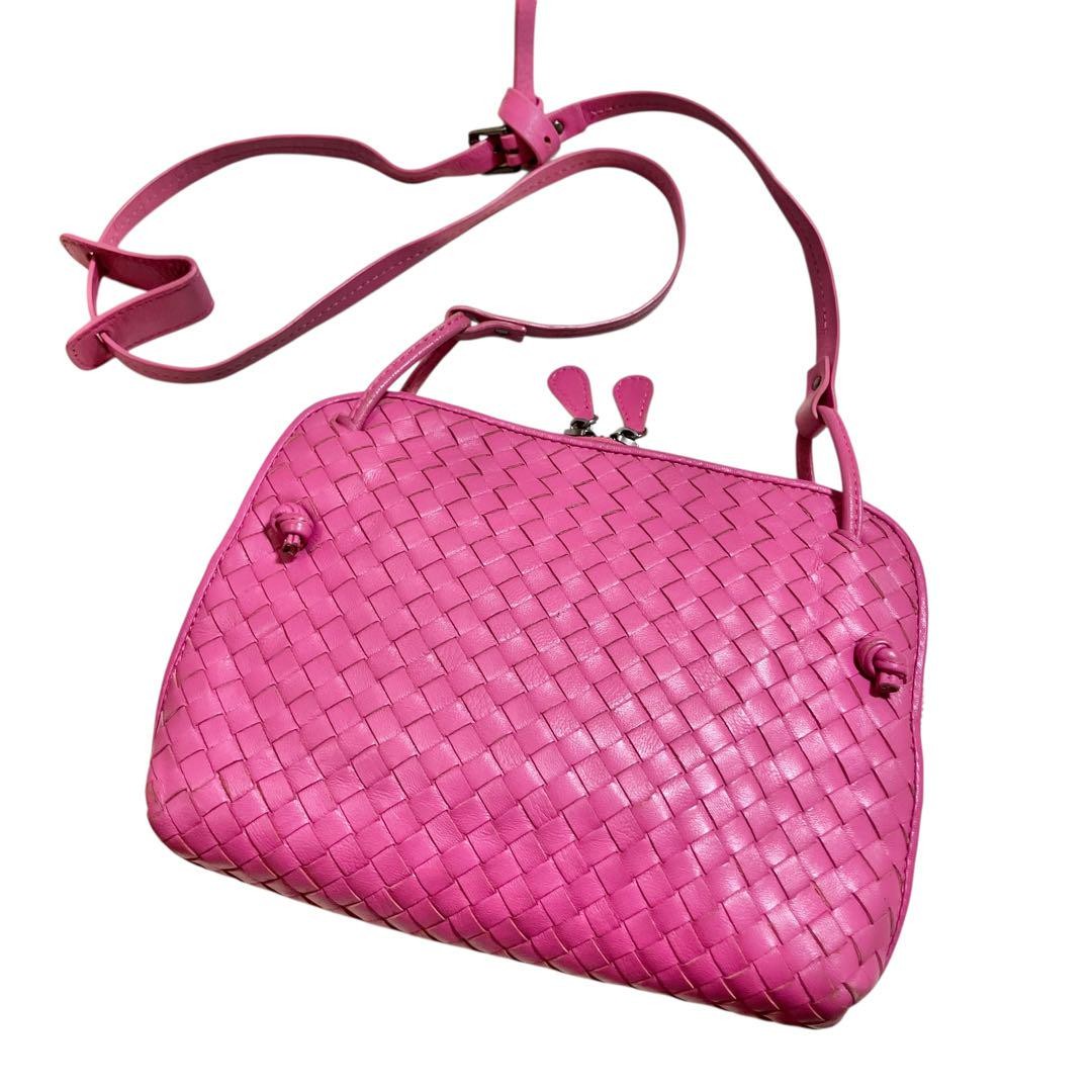 BOTTEGA VENETA Shoulder Bag Purse Intrecciato Leather Pink Authentic