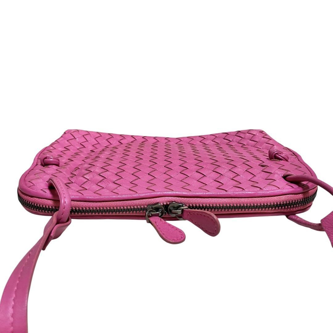 BOTTEGA VENETA Shoulder Bag Purse Intrecciato Leather Pink Authentic