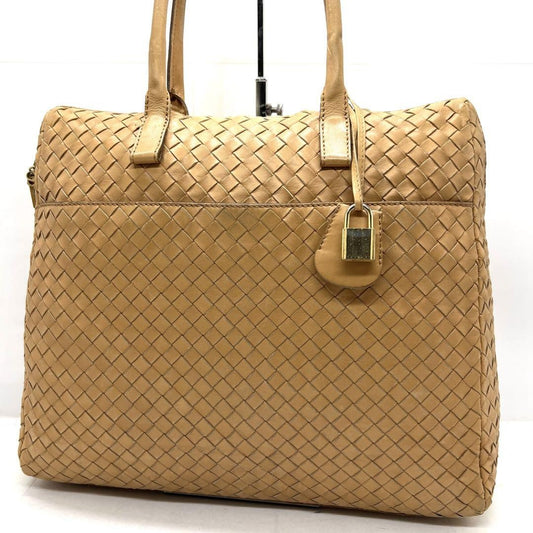 BOTTEGA VENETA Hand Bag Tote Purse Intrecciato Leather Yellow Beige Authentic