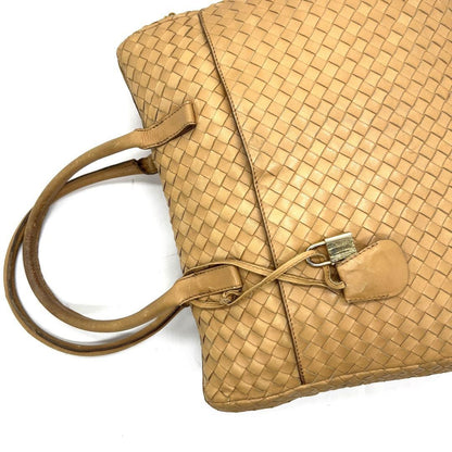 BOTTEGA VENETA Hand Bag Tote Purse Intrecciato Leather Yellow Beige Authentic