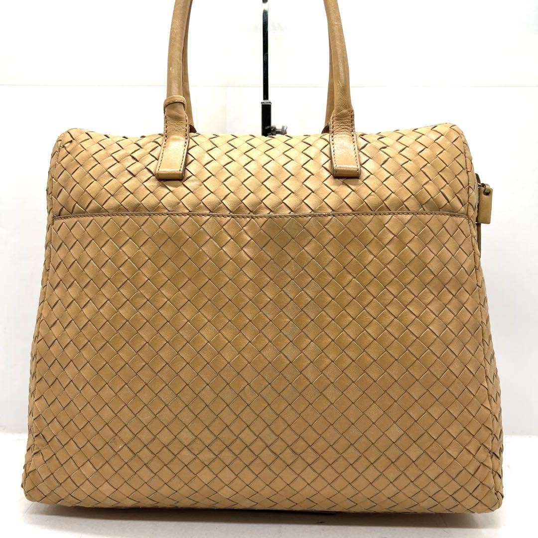 BOTTEGA VENETA Hand Bag Tote Purse Intrecciato Leather Yellow Beige Authentic