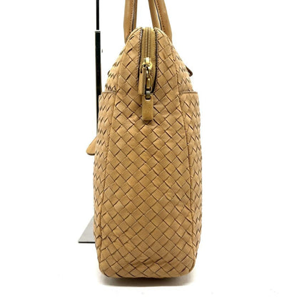 BOTTEGA VENETA Hand Bag Tote Purse Intrecciato Leather Yellow Beige Authentic