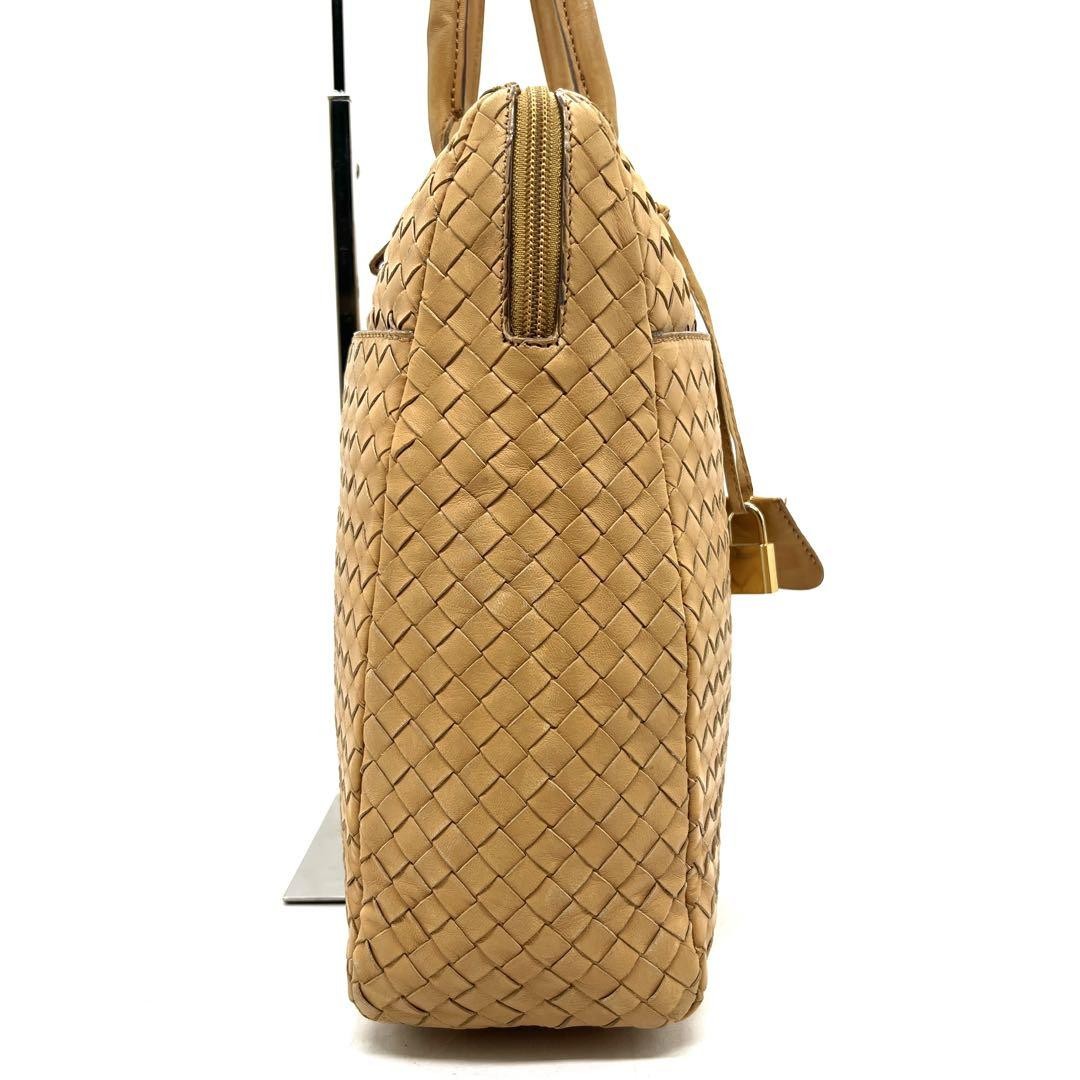 BOTTEGA VENETA Hand Bag Tote Purse Intrecciato Leather Yellow Beige Authentic