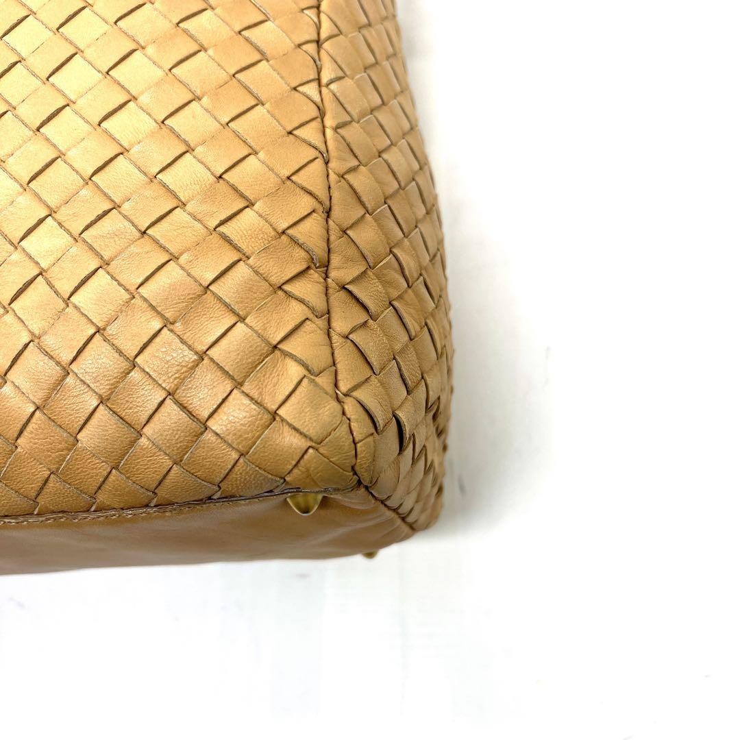 BOTTEGA VENETA Hand Bag Tote Purse Intrecciato Leather Yellow Beige Authentic