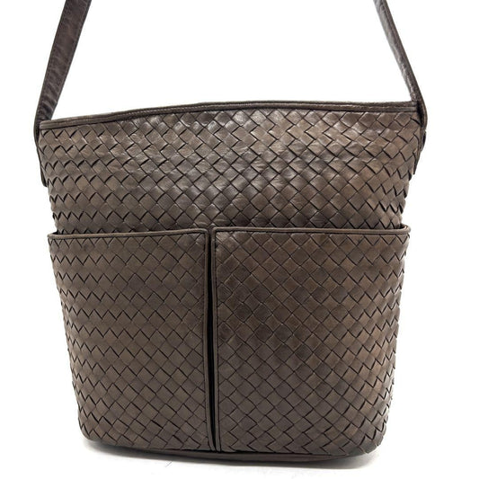 BOTTEGA VENETA Shoulder Bag Purse Intrecciato Leather Brown Authentic