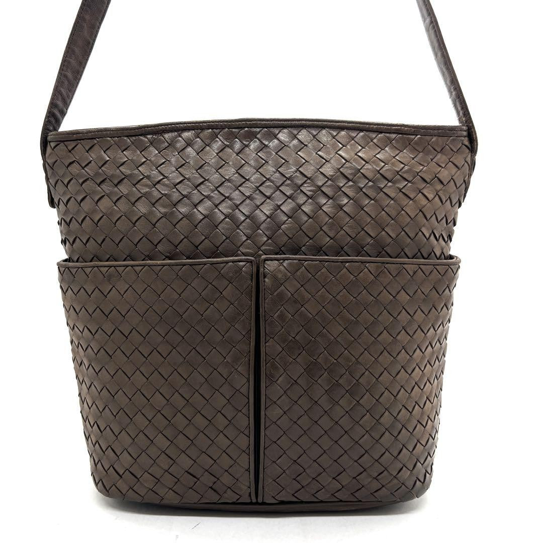 BOTTEGA VENETA Shoulder Bag Purse Intrecciato Leather Brown Authentic