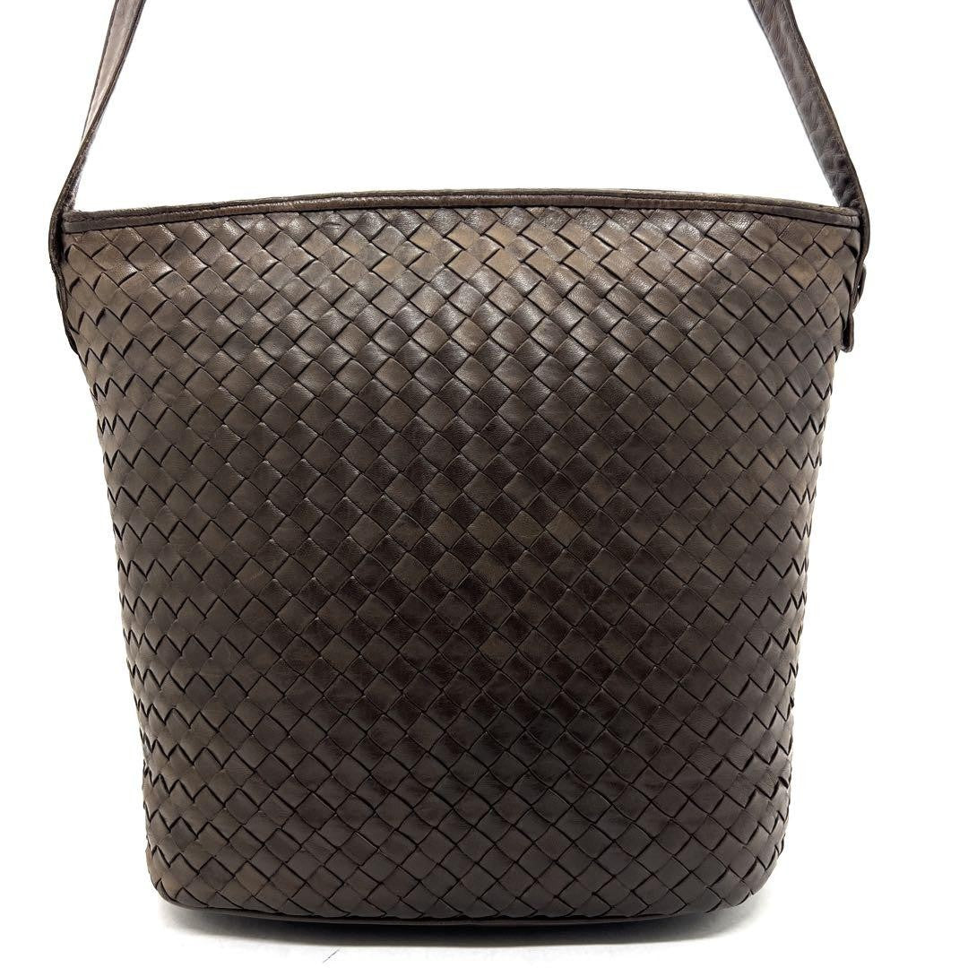 BOTTEGA VENETA Shoulder Bag Purse Intrecciato Leather Brown Authentic