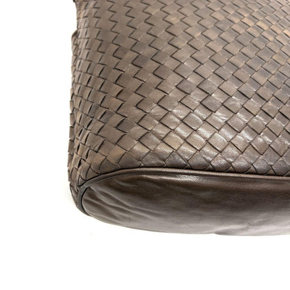 BOTTEGA VENETA Shoulder Bag Purse Intrecciato Leather Brown Authentic