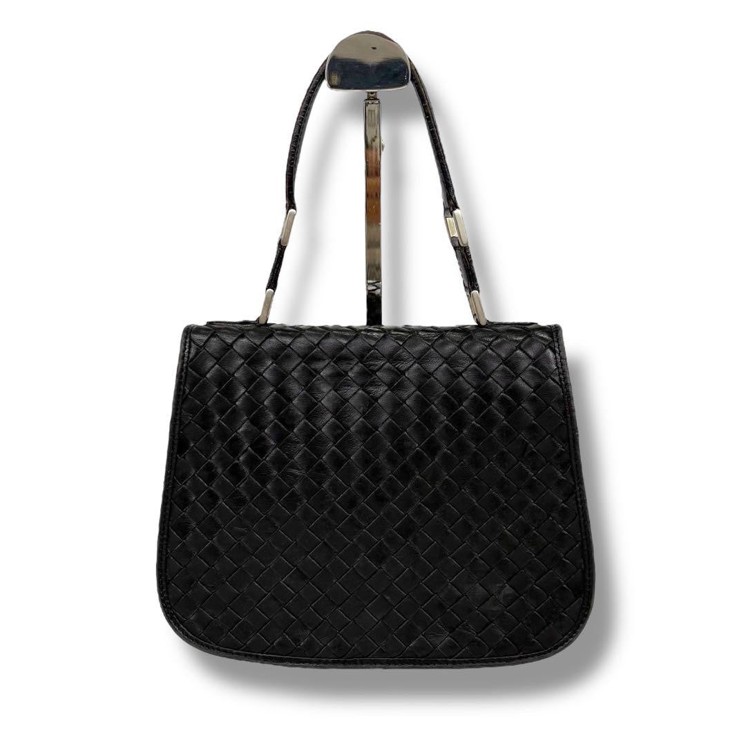 BOTTEGA VENETA Hand Shoulder Bag Tote Purse Intrecciato Leather Black Authentic