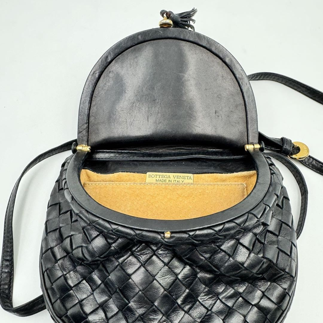 BOTTEGA VENETA Shoulder Bag Purse Intrecciato Leather Black Authentic