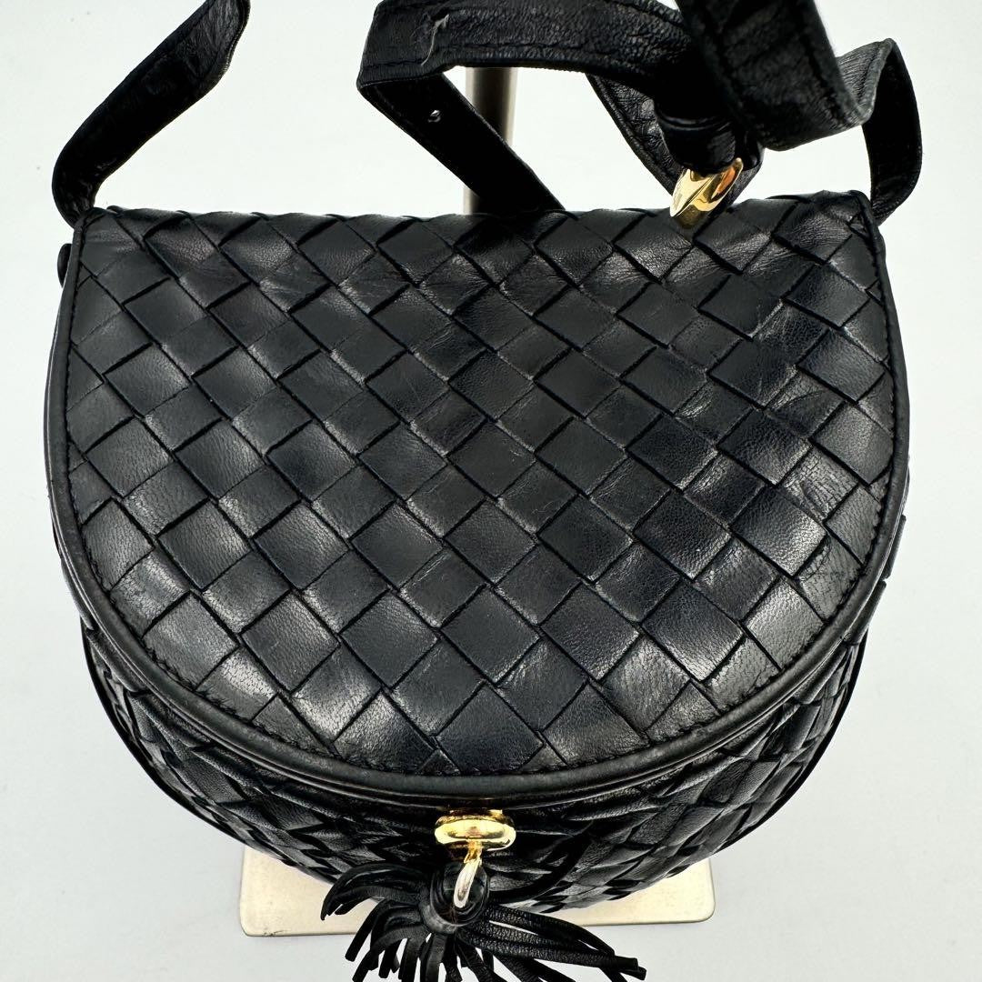 BOTTEGA VENETA Shoulder Bag Purse Intrecciato Leather Black Authentic