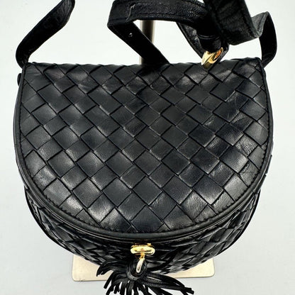 BOTTEGA VENETA Shoulder Bag Purse Intrecciato Leather Black Authentic
