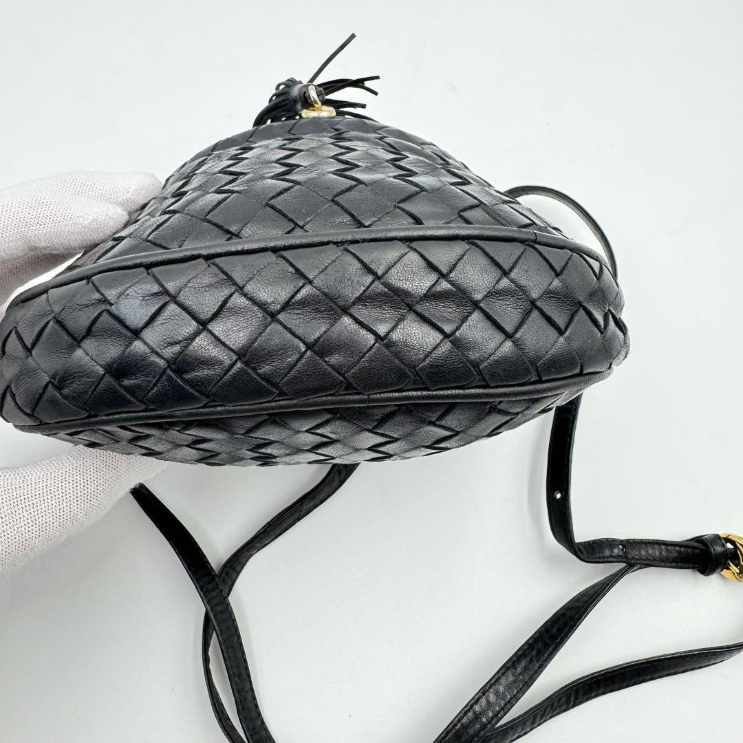 BOTTEGA VENETA Shoulder Bag Purse Intrecciato Leather Black Authentic