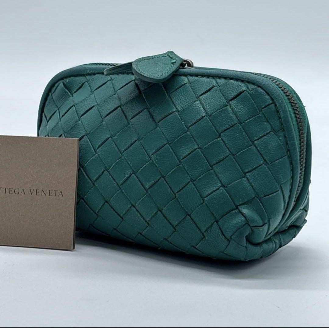 BOTTEGA VENETA Accessory Pouch Hand Pouch Intrecciato Leather Green Authentic