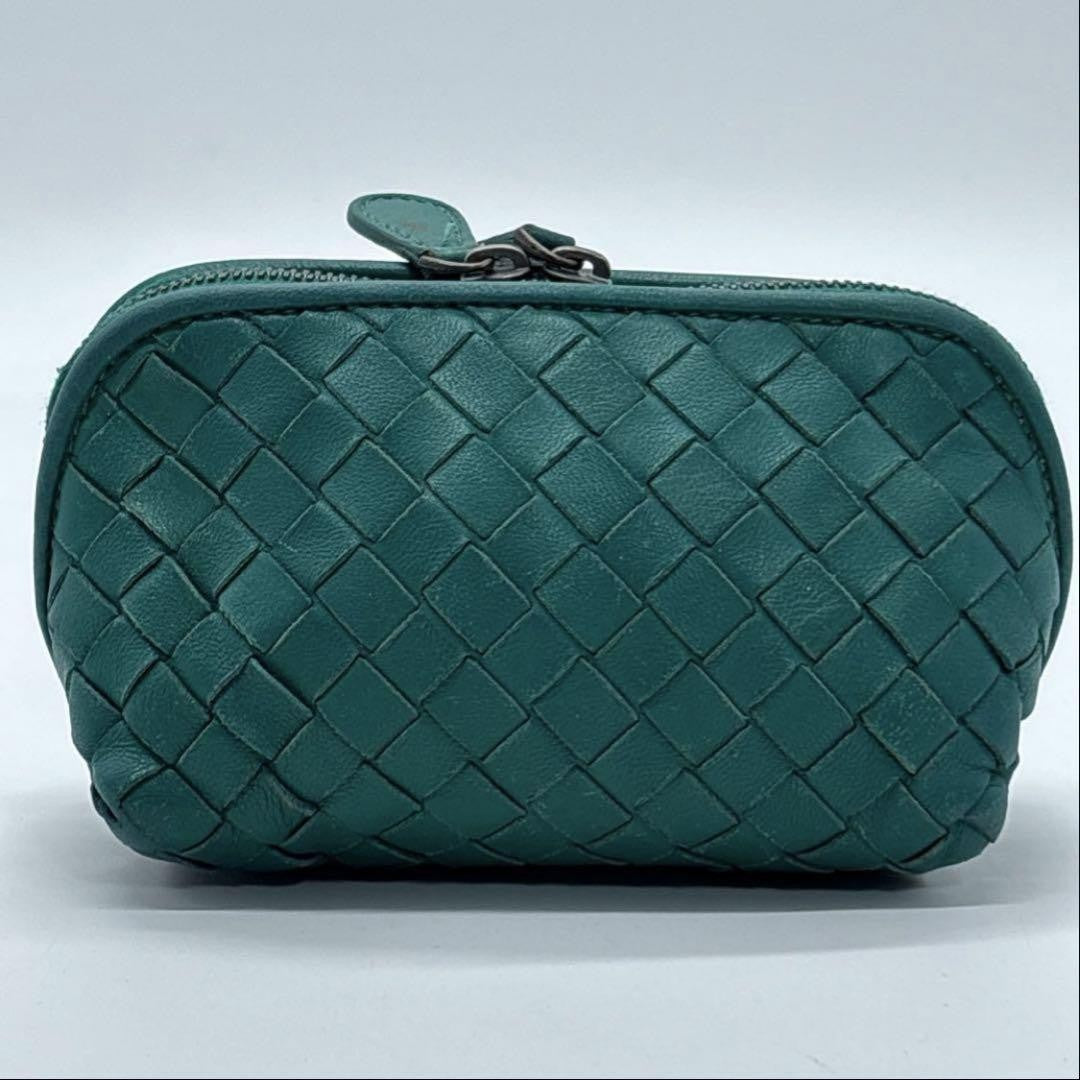 BOTTEGA VENETA Accessory Pouch Hand Pouch Intrecciato Leather Green Authentic