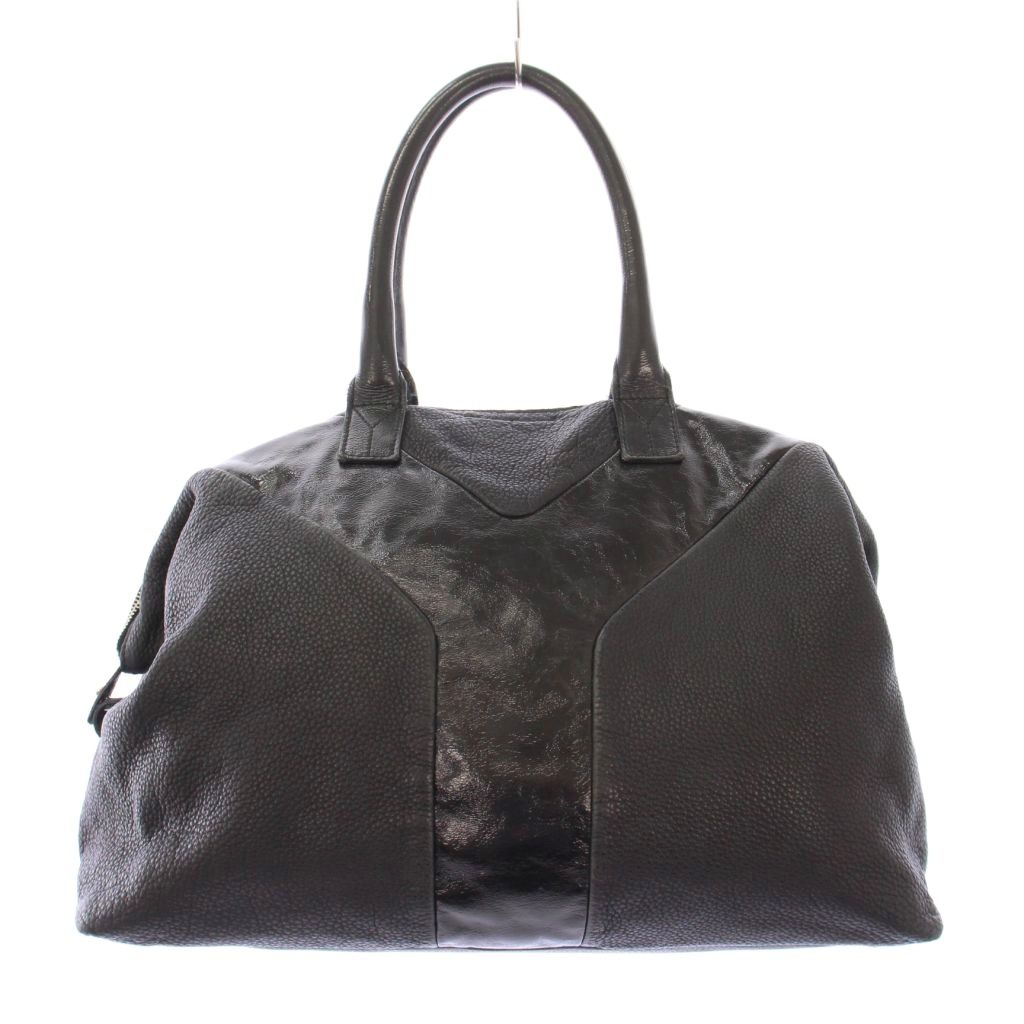 Saint Laurent Hand Bag Tote Purse Boston Y Line Leather Black Authentic