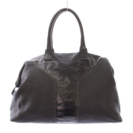 Saint Laurent Hand Bag Tote Purse Boston Y Line Leather Black Authentic