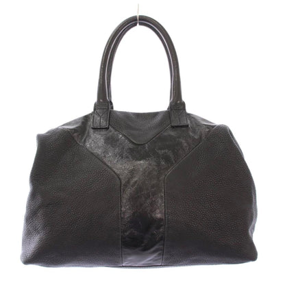 Saint Laurent Hand Bag Tote Purse Boston Y Line Leather Black Authentic