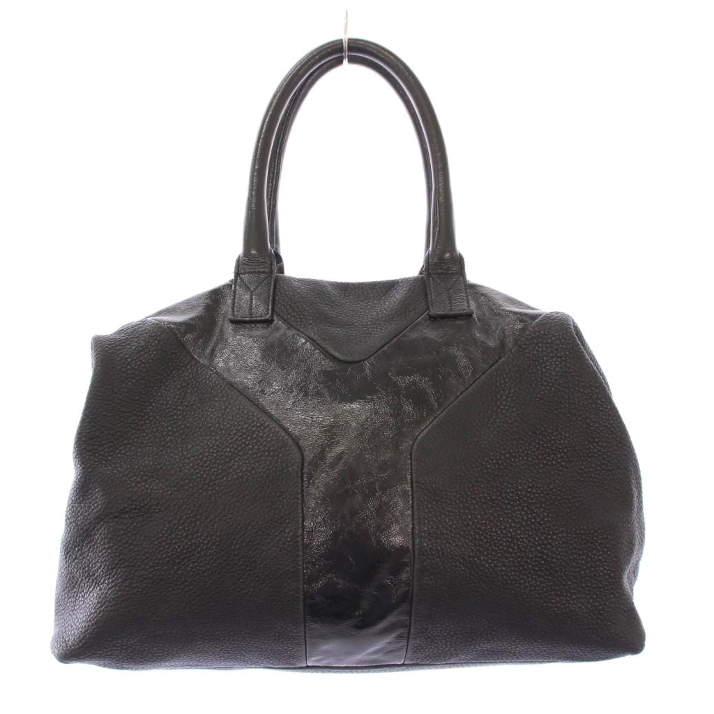 Saint Laurent Hand Bag Tote Purse Boston Y Line Leather Black Authentic