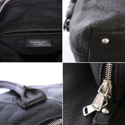 Saint Laurent Hand Bag Tote Purse Boston Y Line Leather Black Authentic