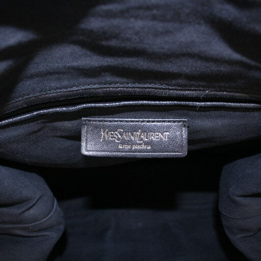 Saint Laurent Hand Bag Tote Purse Boston Y Line Leather Black Authentic