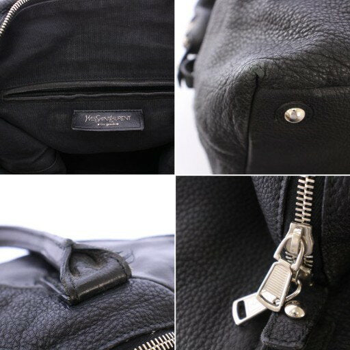 Saint Laurent Hand Bag Tote Purse Boston Y Line Leather Black Authentic