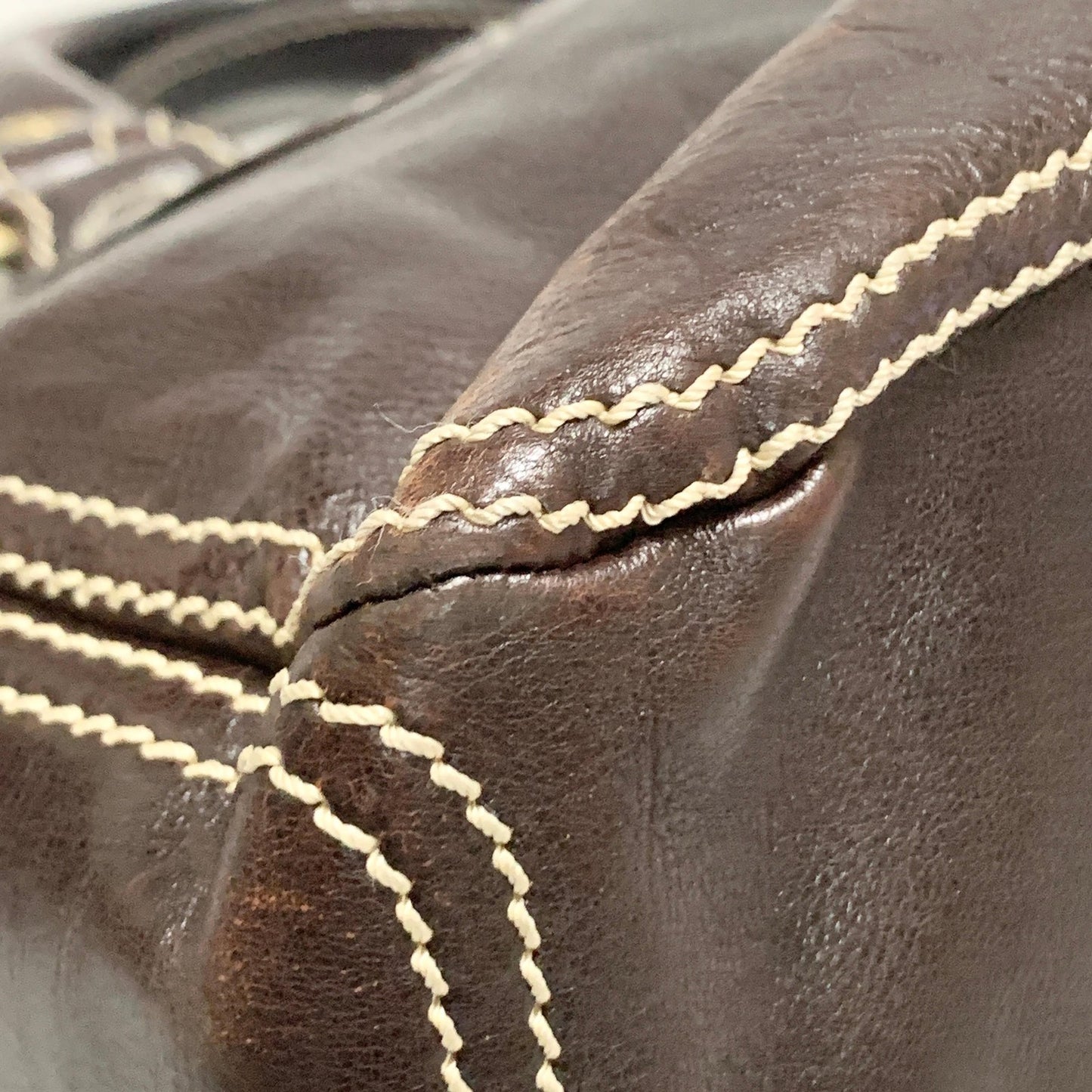 CELINE Boogie Handbag Purse Tote Bag Leather Quilted Brown Gold Used Authentic