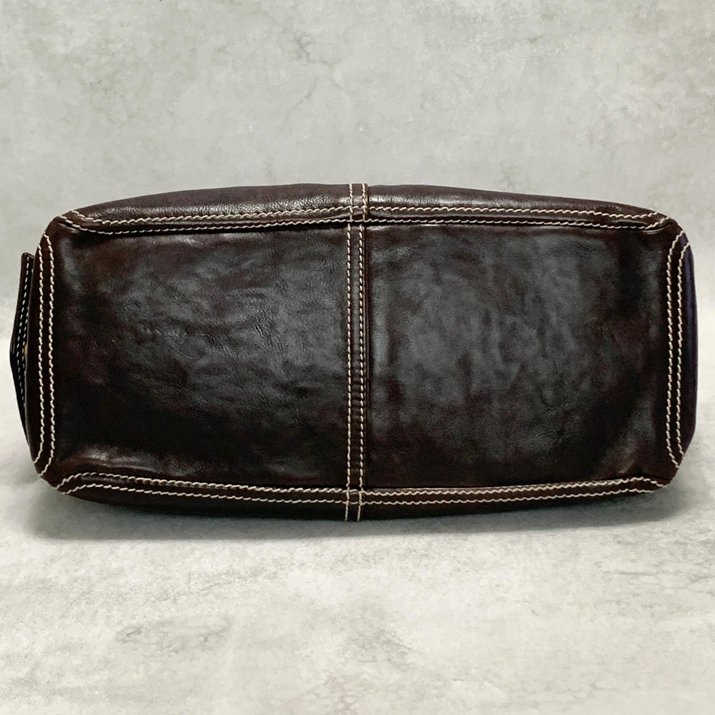CELINE Boogie Handbag Purse Tote Bag Leather Quilted Brown Gold Used Authentic