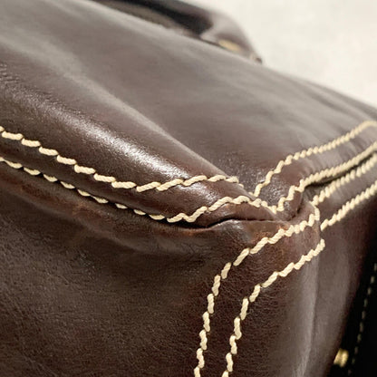 CELINE Boogie Handbag Purse Tote Bag Leather Quilted Brown Gold Used Authentic