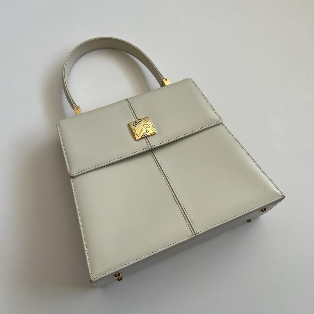 Saint Laurent Hand Bag Tote Purse Logo White Authentic