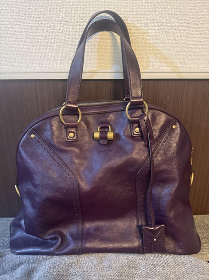 Saint Laurent Hand Bag Tote Purse Muse Leather Purple Authentic