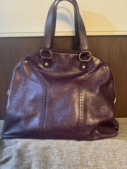 Saint Laurent Hand Bag Tote Purse Muse Leather Purple Authentic